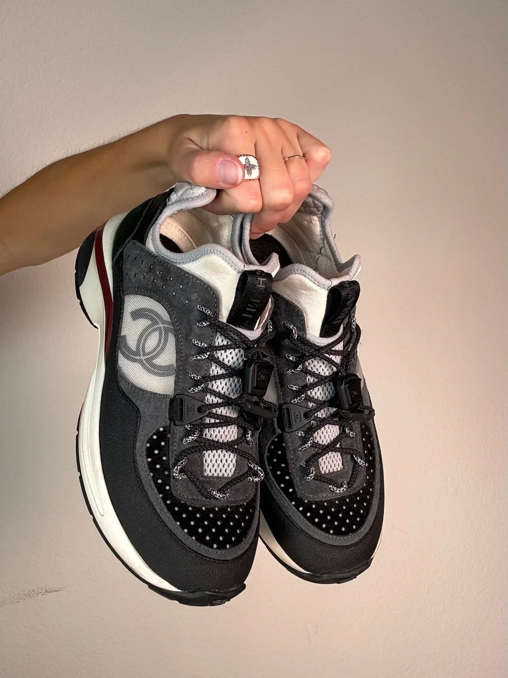 Chanel Black & White Suede and Mesh Sneakers